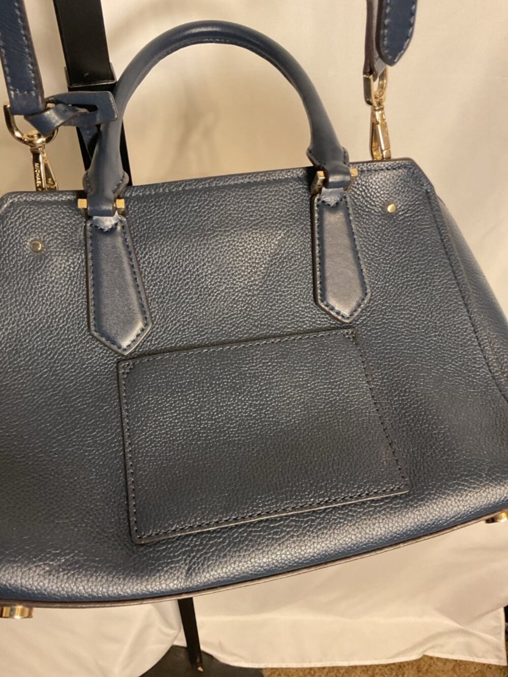 Michael Kors Navy Studded Leather Satchel Crossbody Gold Hardware - Picture 5 of 8